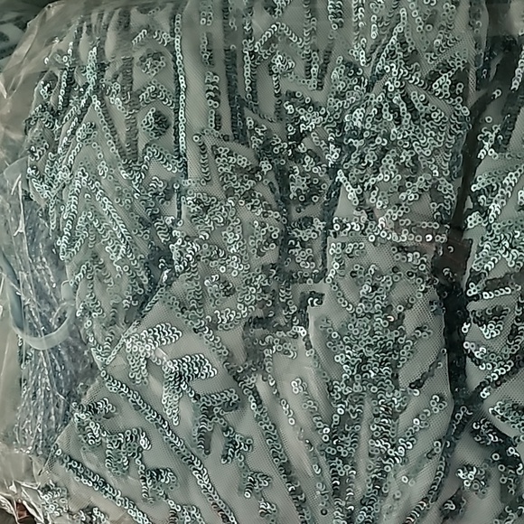 Blue, Geometric Print, Strapless,  Sleeveless, Beaded,   Contrast Sequin… - Picture 15 of 16